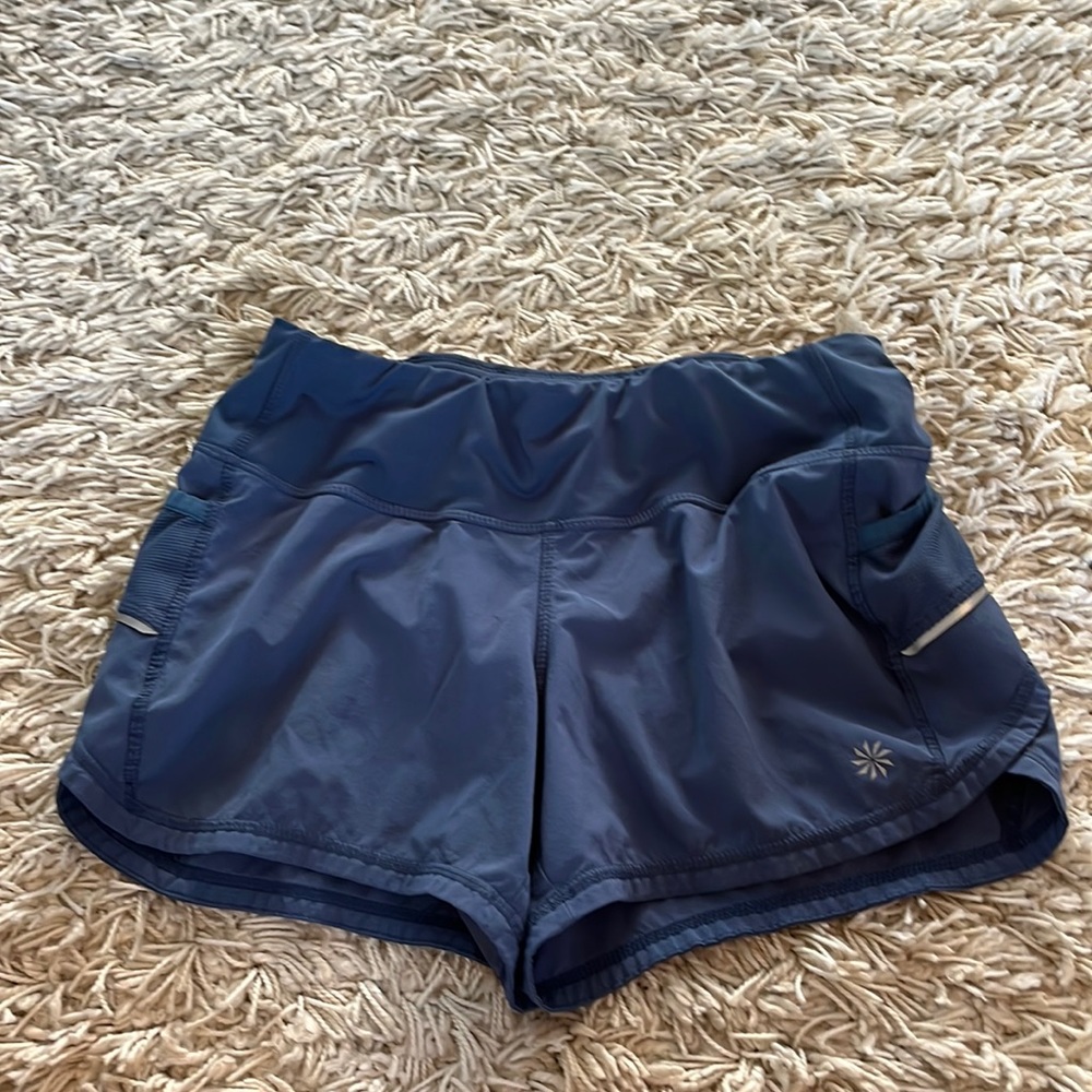 slate blue athleta ready set go shorts